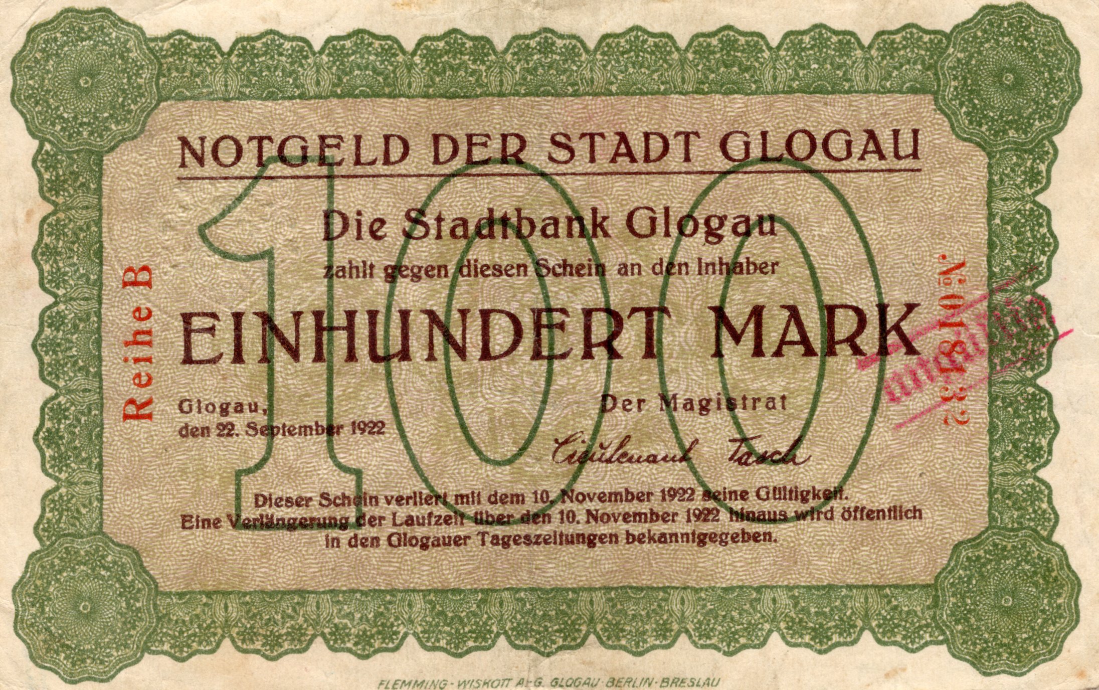 100 Marek, Rok 1922, Reihe B, No 018132