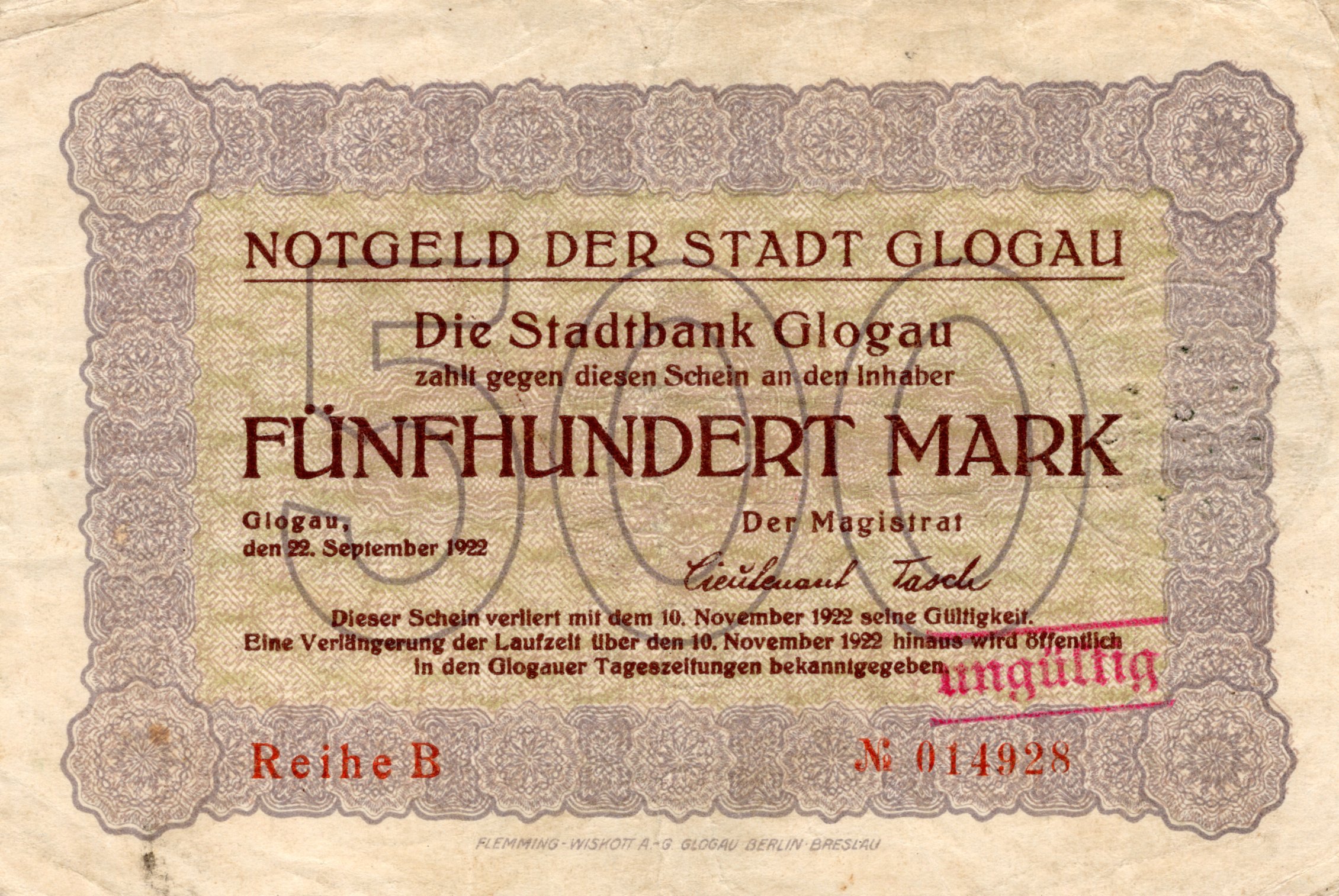 500 Marek 22. Září 1922, Reihe B, No 014928
