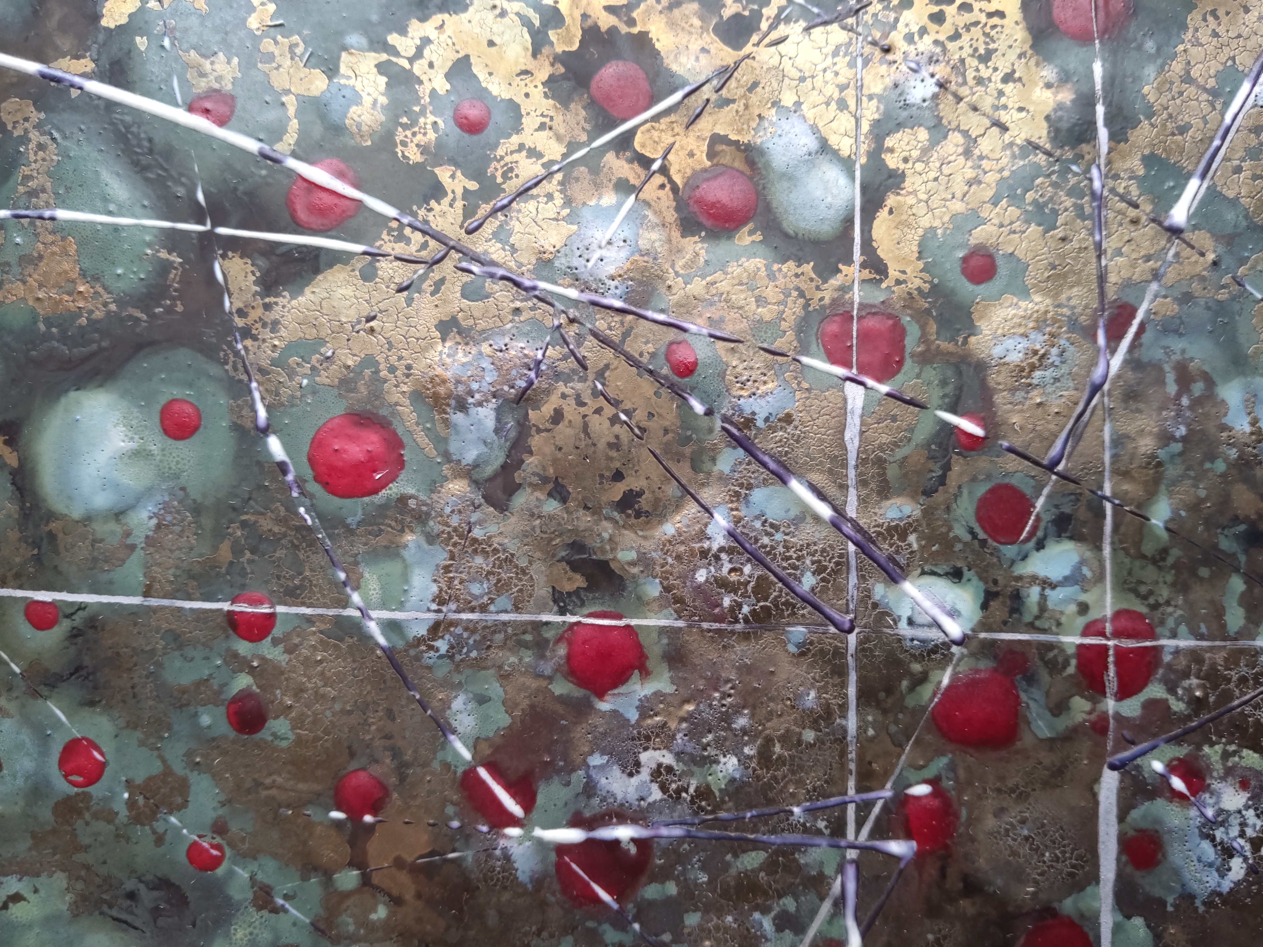 Obraz, vypalovaná malba na plastickém skle, Antonie Jankovcová 42cm x 42cm, Zaměřeno na planetu- Luxusní stav ! Rok 1983