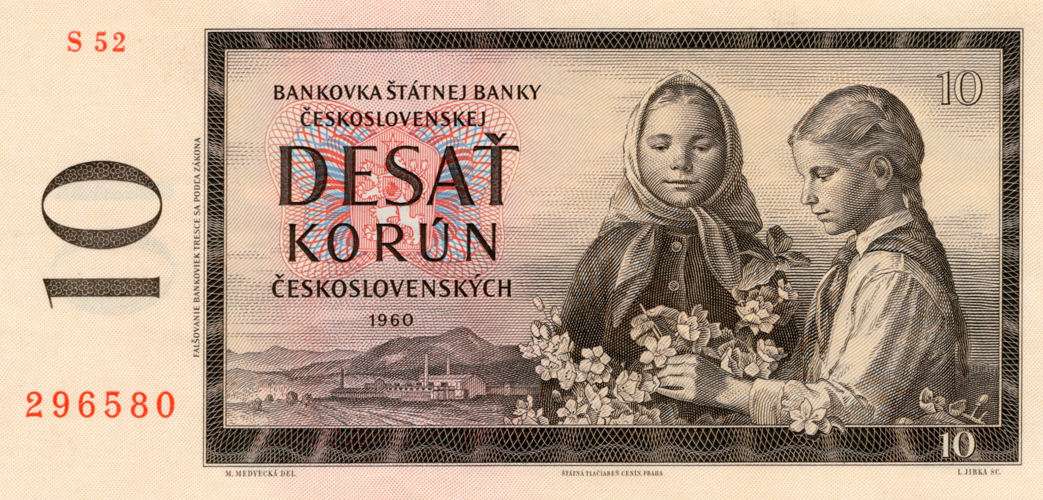 Bankovka 10 korun 1960, Série S52 296580