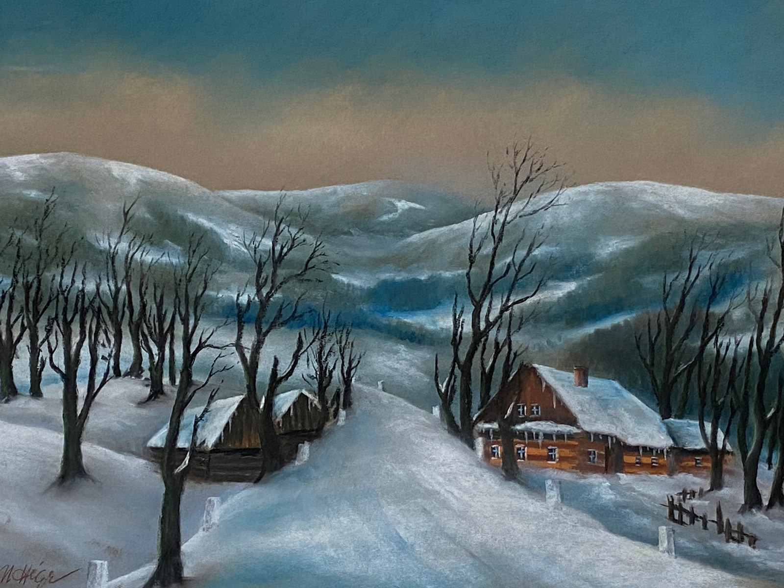 Luxusný obraz Orlické hory, Rozměr 47cm x 63cm, Pastel, Rok 1929, Krásný rám !!!