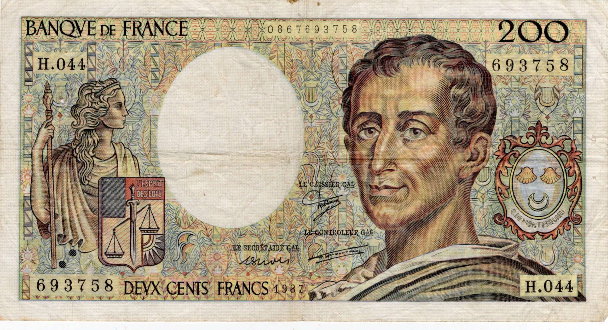 200 Francs 1987, Série H044 693758