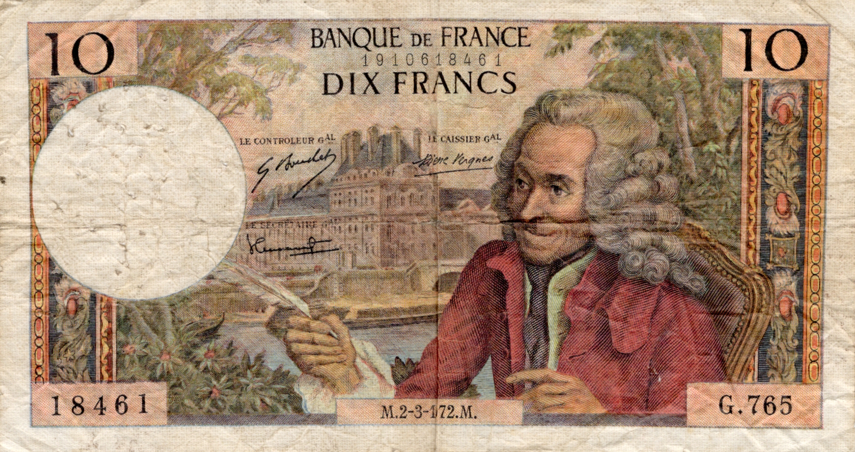 Francouzská Bankovka 10 Francs 1972 - G765 18461