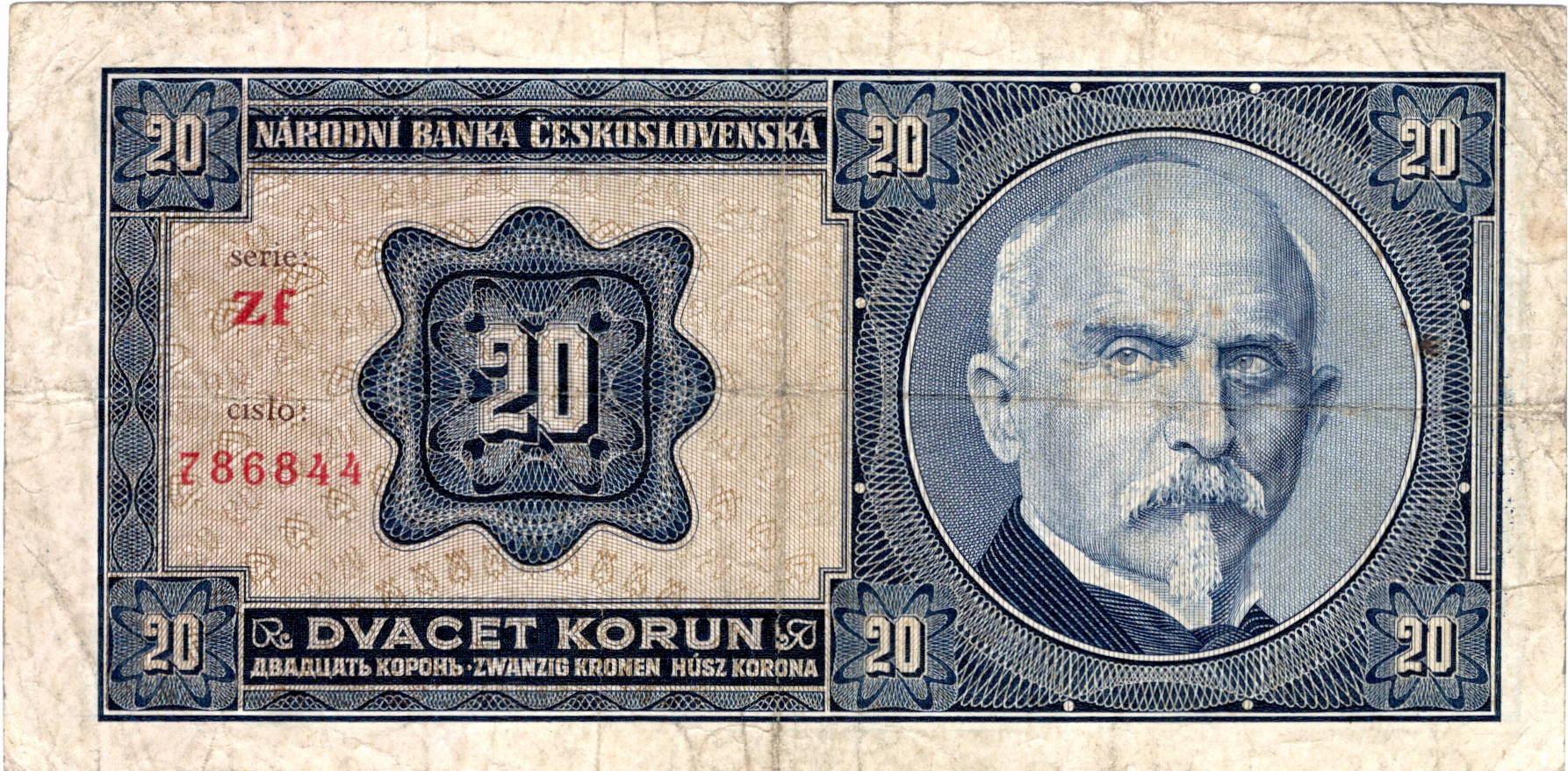 Československá Bankovka 20 korun 1926, Série Zf 786844