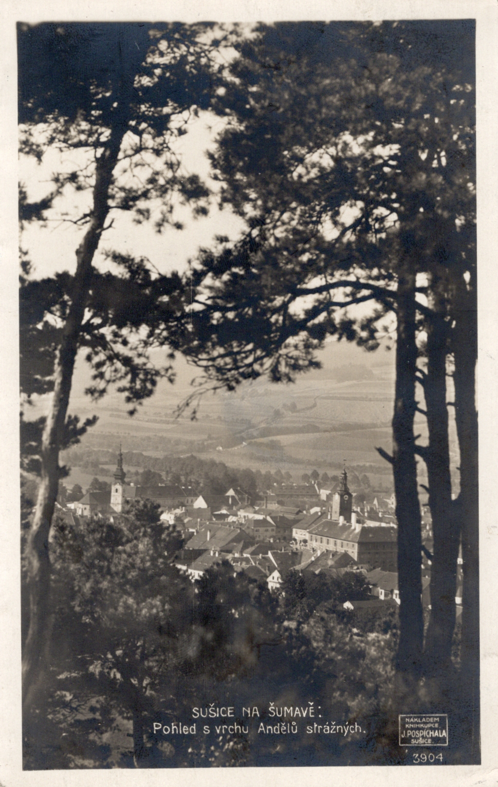 Stará Pohlednice Sušice na Šumavě Pohled s vrchu Andělů strážných, rok 1923