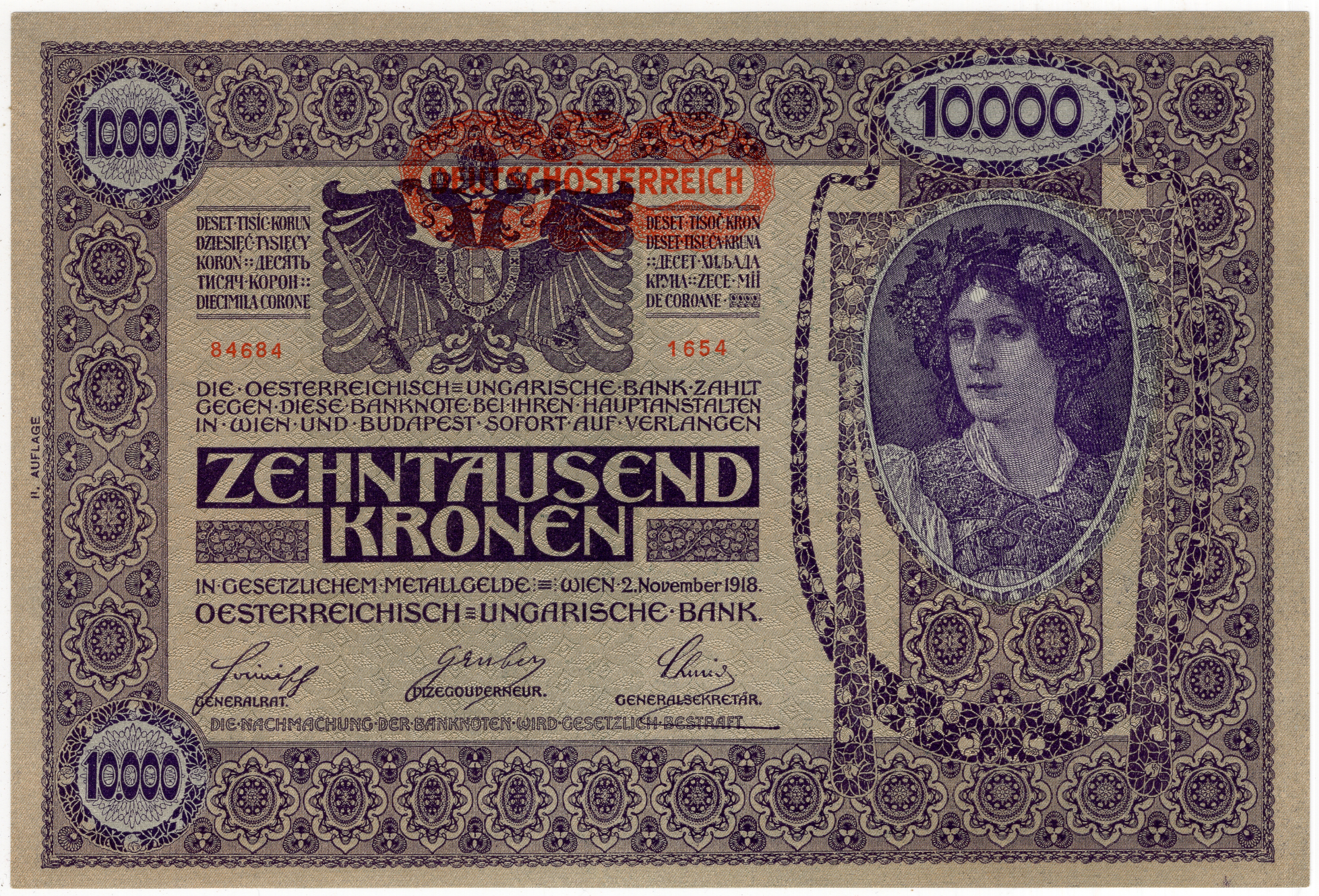 10000 Kronen 1918, Série 84684  1654