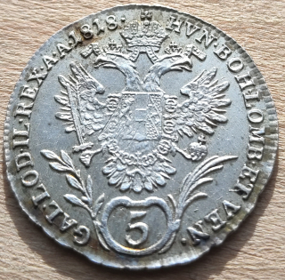 Stříbrná mince 5 krejcarů 1818 B Kremnica, Vzácnější typ ( kod 5 )