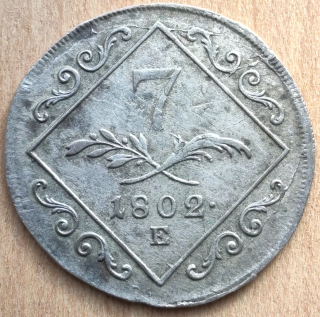 Stříbrná mince 7 krejcarů 1802 E Vzácnější ( kód 2 )