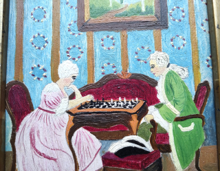 Krásný obrázek - Olej, Zámecký pár hraje šachy, Dagmar Bukovská